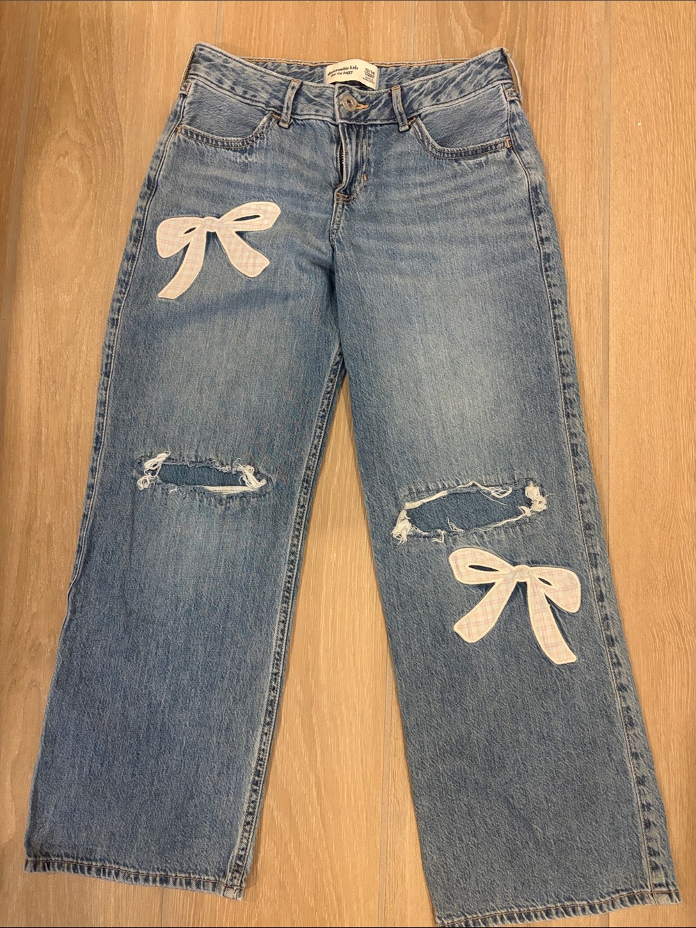 Abercrombie Kids Light Blue Denim Jeans with Pink & White Gingham Bows